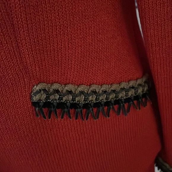 St. John Collection Red Skirt Suit with Black Trim - Picture 6 of 9